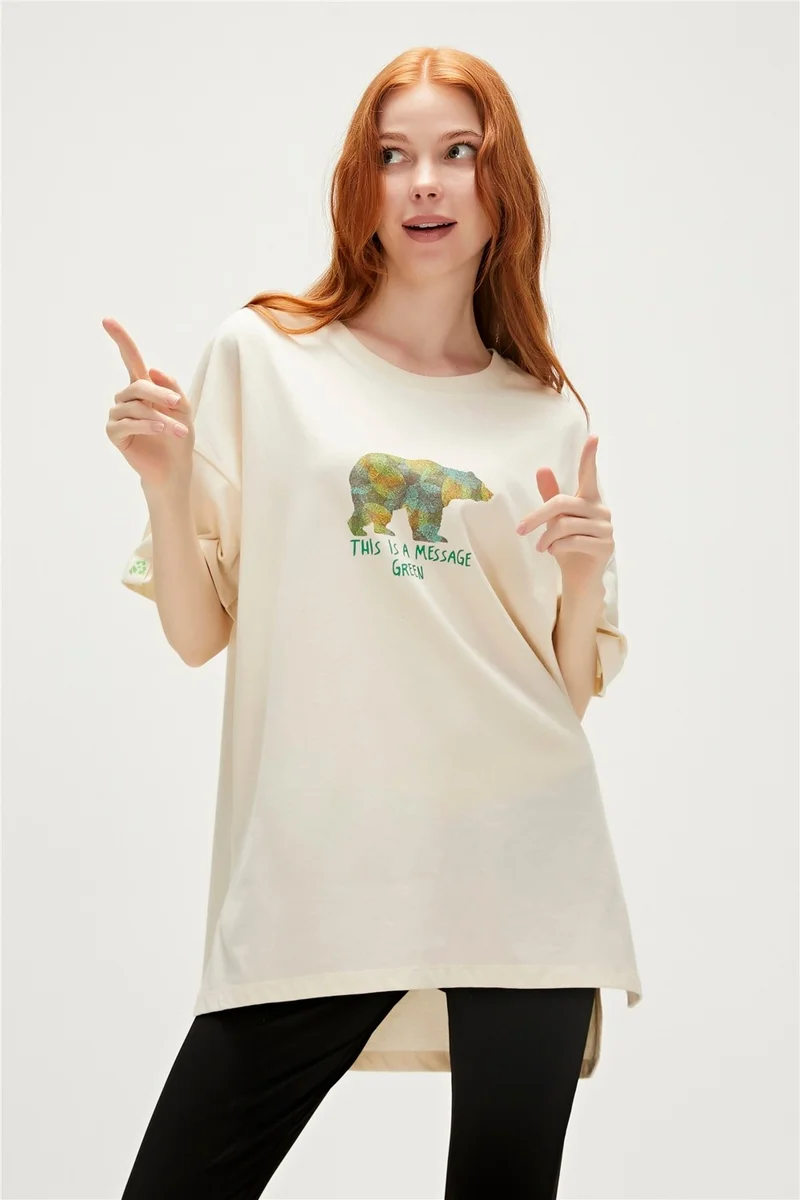 باد بير Re-Finger Recycle Marshmallow White T-Shirt Printed Women's T-Shirt10