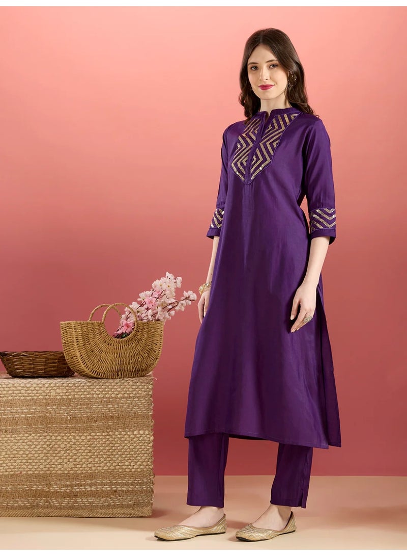 PRIYA’S PANACHE Purple Muslin Silk Sequin Embroidered A-Line Co-ord Set for Women – Indian Ethnic Wear, Festive Party Co-ord Outfit - Image 2