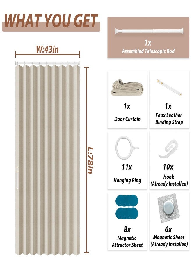 GONNRLY Accordion Door Curtain 100% Blackout Doorway Curtains for Bedroom, Closet Curtain Off-White 43"W x 78"L (Attached Door Curtain Rod) - Image 2