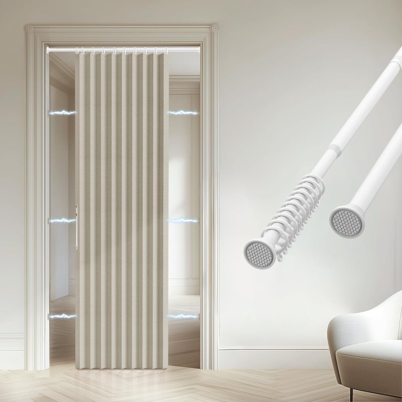 GONNRLY Accordion Door Curtain 100% Blackout Doorway Curtains for Bedroom, Closet Curtain Off-White 43"W x 78"L (Attached Door Curtain Rod) - Image 1