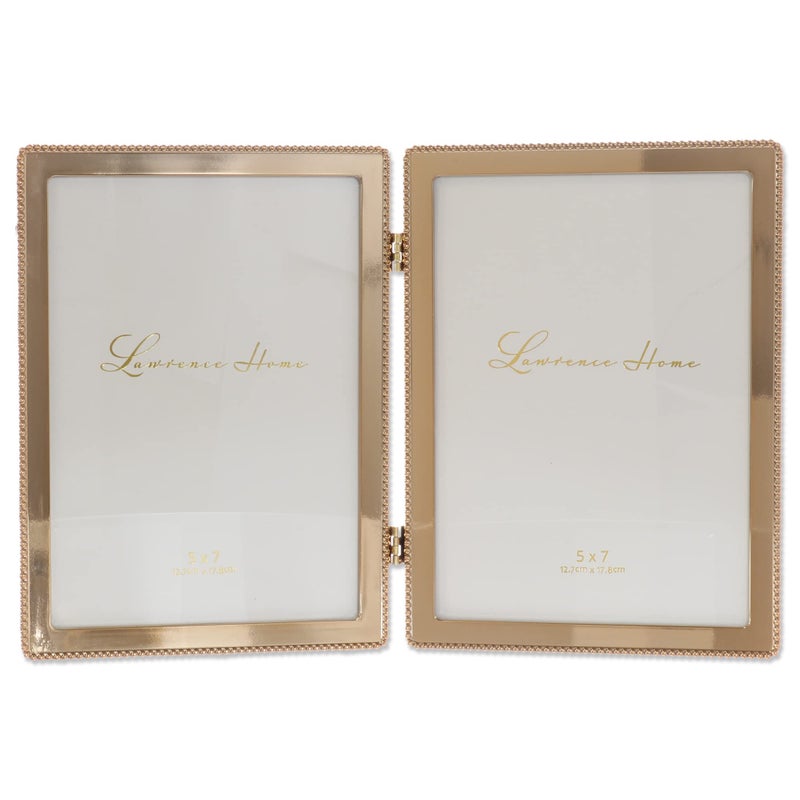 Lawrence Frames 5x7 Hinged Double Cast Metal Picture Frames  Gold Classic Bead Design - Image 1