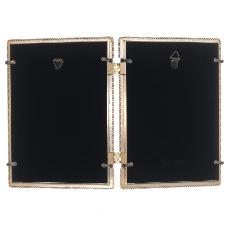 Lawrence Frames 5x7 Hinged Double Cast Metal Picture Frames  Gold Classic Bead Design - Image 4