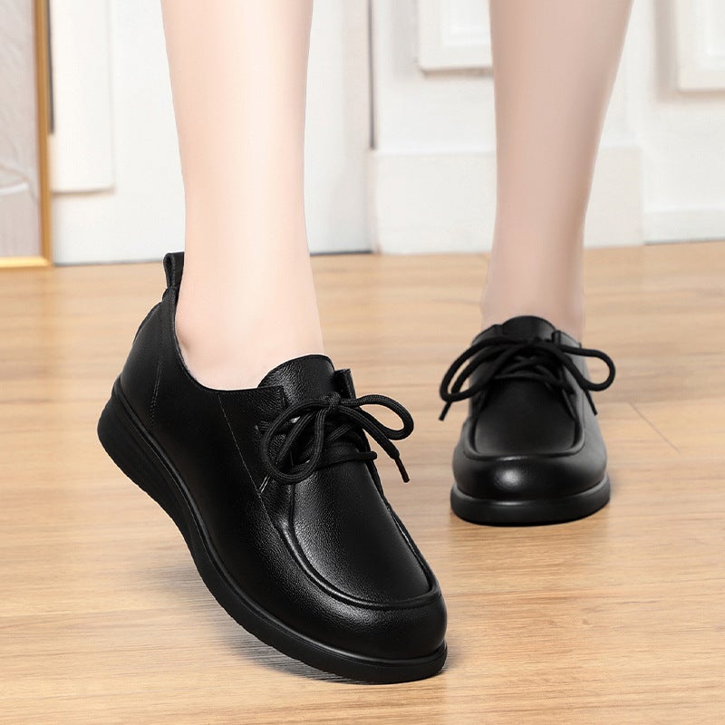 Manufacturer'S Dropshipping Lace-Up Work Shoes For Women, Black Soft Leather Soft-Soled Women'S Shoes, Deep-Cut Single Shoes, Flat Formal Leather Shoes - Image 5