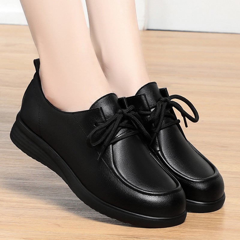 Manufacturer'S Dropshipping Lace-Up Work Shoes For Women, Black Soft Leather Soft-Soled Women'S Shoes, Deep-Cut Single Shoes, Flat Formal Leather Shoes - Image 3