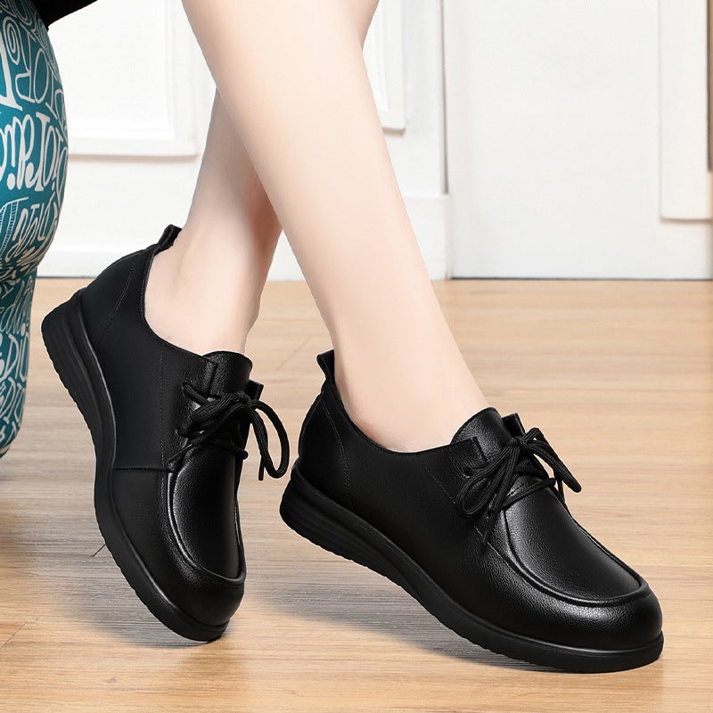Manufacturer'S Dropshipping Lace-Up Work Shoes For Women, Black Soft Leather Soft-Soled Women'S Shoes, Deep-Cut Single Shoes, Flat Formal Leather Shoes - Image 1