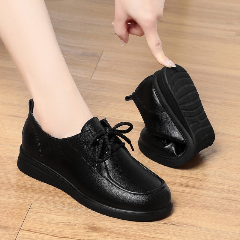 Manufacturer'S Dropshipping Lace-Up Work Shoes For Women, Black Soft Leather Soft-Soled Women'S Shoes, Deep-Cut Single Shoes, Flat Formal Leather Shoes - Image 4