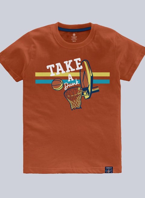 تيشيرت أطفال بطبعة كرة سلة برتقالية