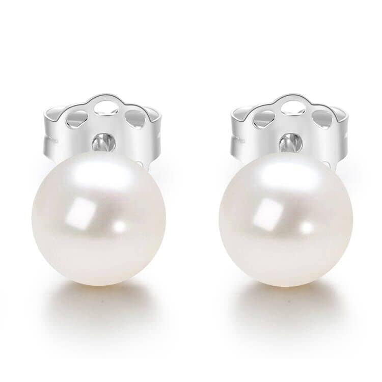 JORA Gold Plated 9mm White Freshwater Cultured Pearl Stud Earrings for Women - Image 1