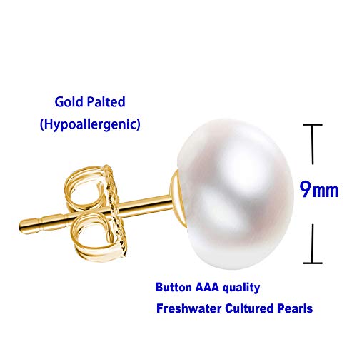 JORA Gold Plated 9mm White Freshwater Cultured Pearl Stud Earrings for Women - Image 5