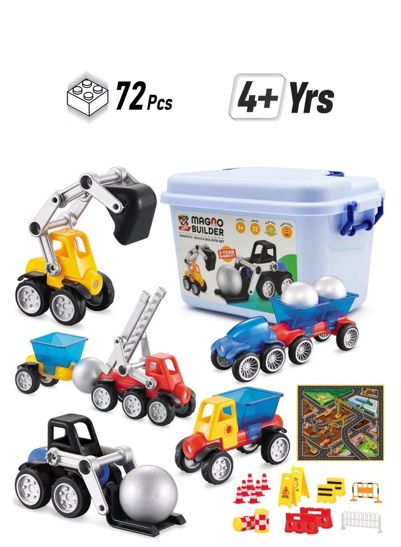 MOBIUS Toys Cars Magnetic Building Blocks, New Shapes For Creating Endless Construction Trucks Toys, Including Play Mat, Road Signs, Montessori Stem Toy Boys & Girls And Magnetic Tiles For Kids Ages 4-8  - Image 1