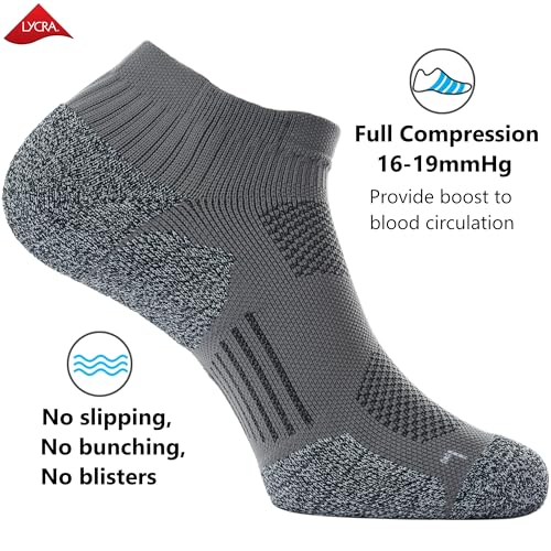 CWVLC Unisex Cushioned Compression Athletic Ankle Socks Multipack, 3-pairs Charcoal, L (10.5-13 W US/ 9-11.5 M US) - Image 3