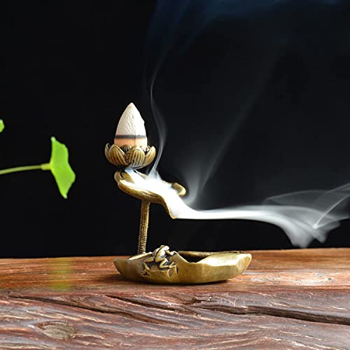 OwMell Lotus Backflow Incense Holder, Vintage Brass Lotus Waterfall Incense Burner, Aromatherapy Ornament Home Decor - Frog - Image 2