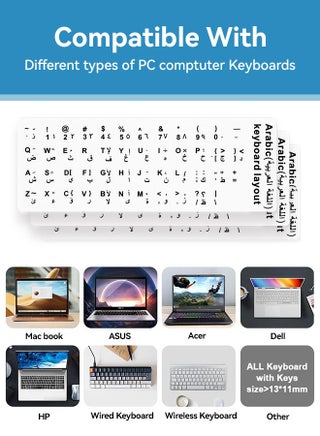 3 قطع ملصقات لوحة المفاتيح العربية المتينة، مقاومة الغبار ومقاومة الماء واللاصقة القوية، خلفية بيضاء بحروف سوداء، لللابتوبات وأجهزة سطح المكتب (عربي-أبيض) - view 4