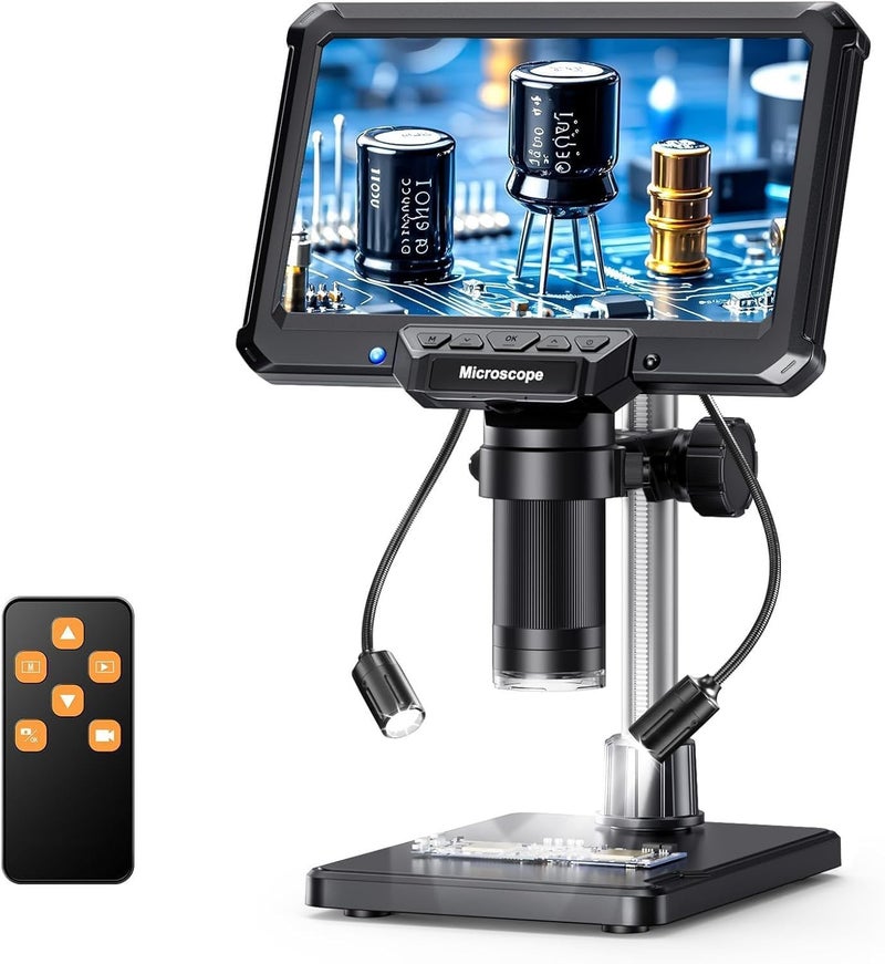 ETZIN Digital Microscope 7 Inch IPS Screen, 10X-1200X Magnification, 16MP Camera with Dual LED Lights, Remote Control, Adjustable Stand, USB/Type-C Soldering Microscope for PCB, Coins. EPL-MK7 - Image 1