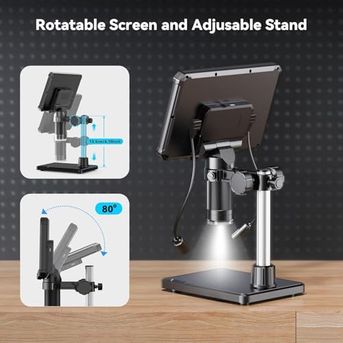 ETZIN Digital Microscope 7 Inch IPS Screen, 10X-1200X Magnification, 16MP Camera with Dual LED Lights, Remote Control, Adjustable Stand, USB/Type-C Soldering Microscope for PCB, Coins. EPL-MK7 - Image 4