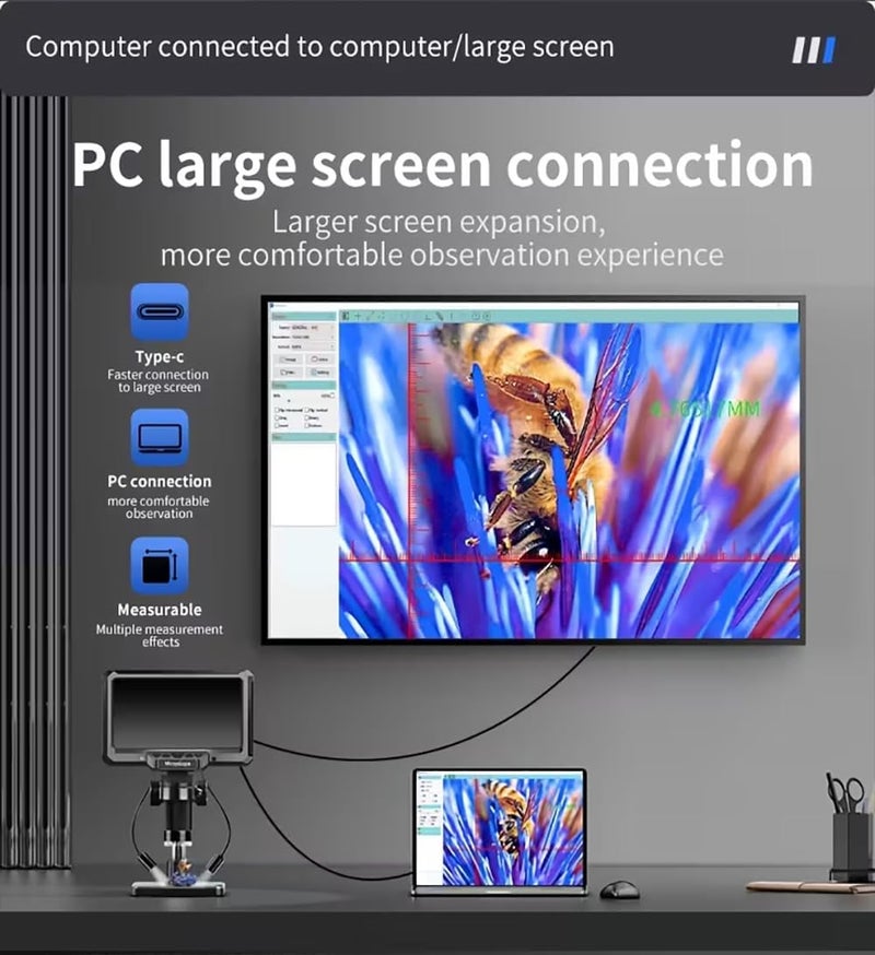 ETZIN Digital Microscope 7 Inch IPS Screen, 10X-1200X Magnification, 16MP Camera with Dual LED Lights, Remote Control, Adjustable Stand, USB/Type-C Soldering Microscope for PCB, Coins. EPL-MK7 - Image 5