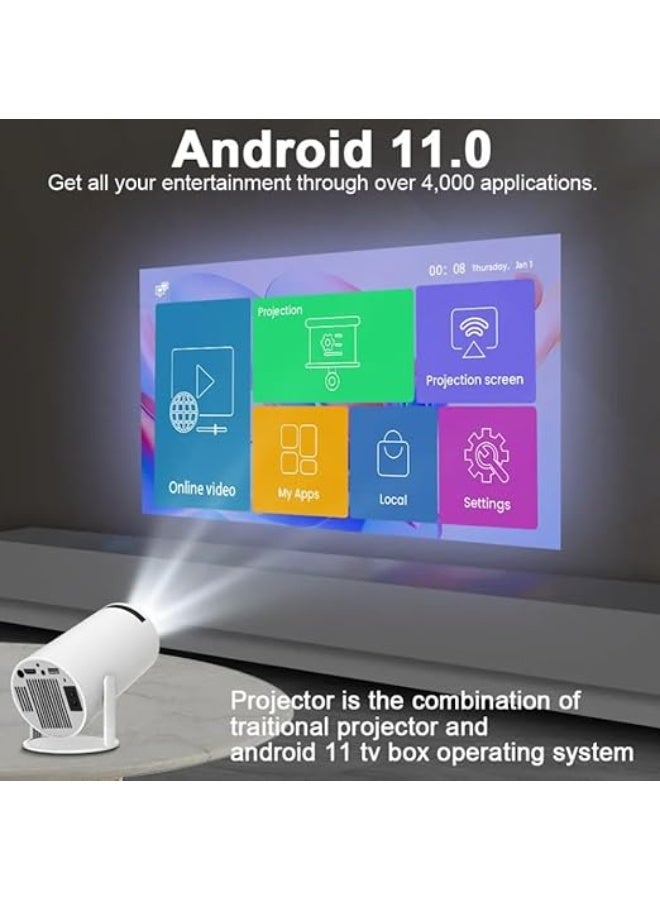 بروجكتور محمول بدقة 4K – بنظام أندرويد 11 وتصحيح تلقائي – واي فاي 6 وبلوتوث 5.0 – سطوع 8000 لومن ودوران 180° – مثالي للمنزل والموبايل - Image 4