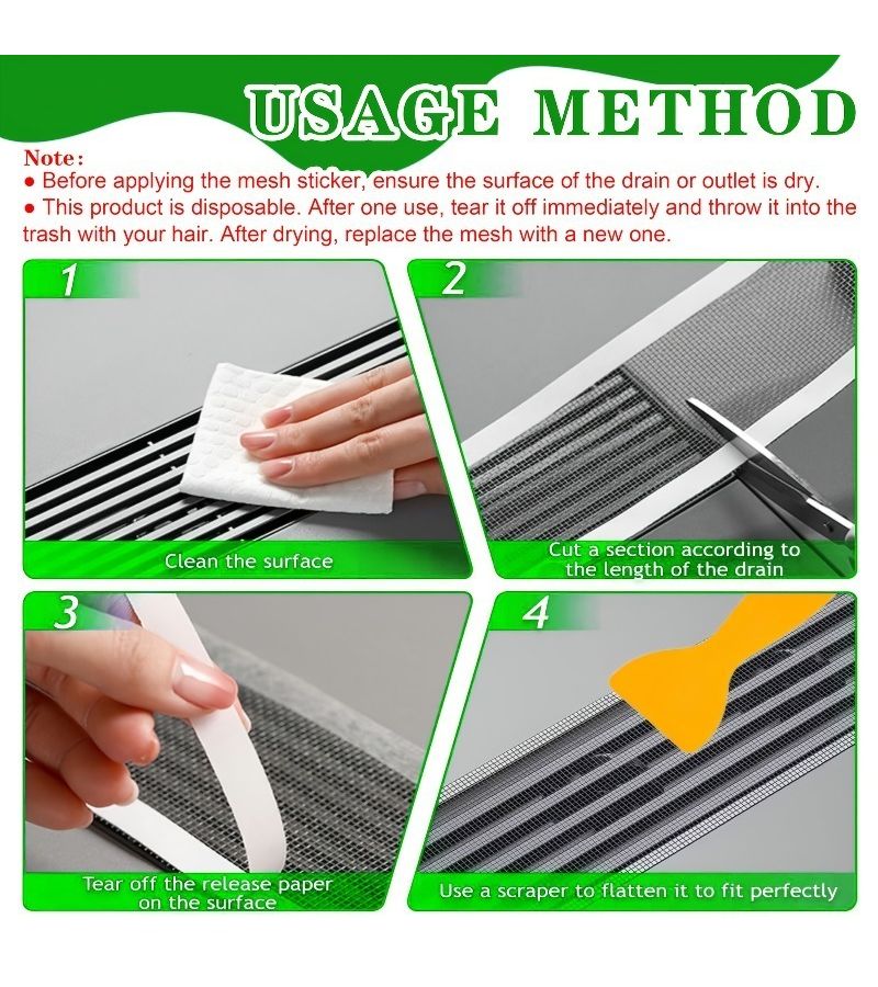 2 Pieces Drainage Filter Mesh Tape 157.48 Inch X 3.94 Inch With Scraper For Bathtub Shower Kitchen And Window Repair - Image 2