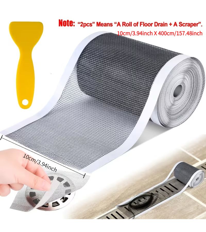 2 Pieces Drainage Filter Mesh Tape 157.48 Inch X 3.94 Inch With Scraper For Bathtub Shower Kitchen And Window Repair - Image 1