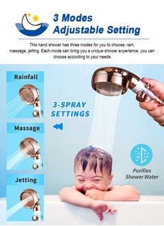 URbazaar High Pressure Shower Head with Handheld, Turbo Shower Head with Filter, Detachable Water Saving Showerheads with On Off Switch, 3 Spray Modes Hydro Jet Shower Head with Hose & Bracket  - Image 4