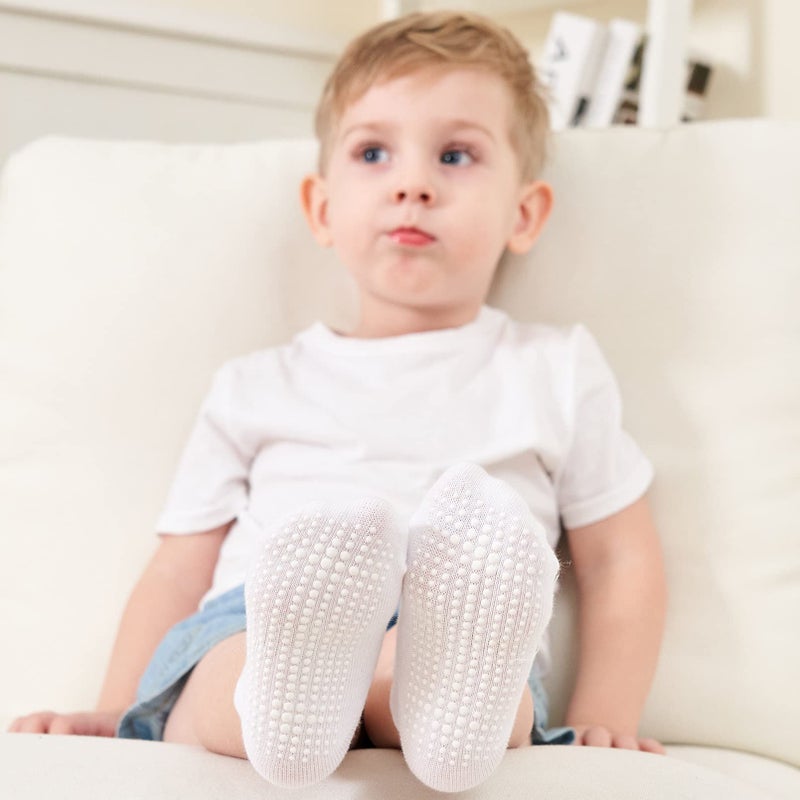ZAPLES Baby Non Slip Grip Ankle Socks with Non Skid Soles for Infants Toddlers Kids Boys Girls, White, 4-7 Years - Image 2