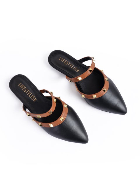 Leather Pointed Mules - Black