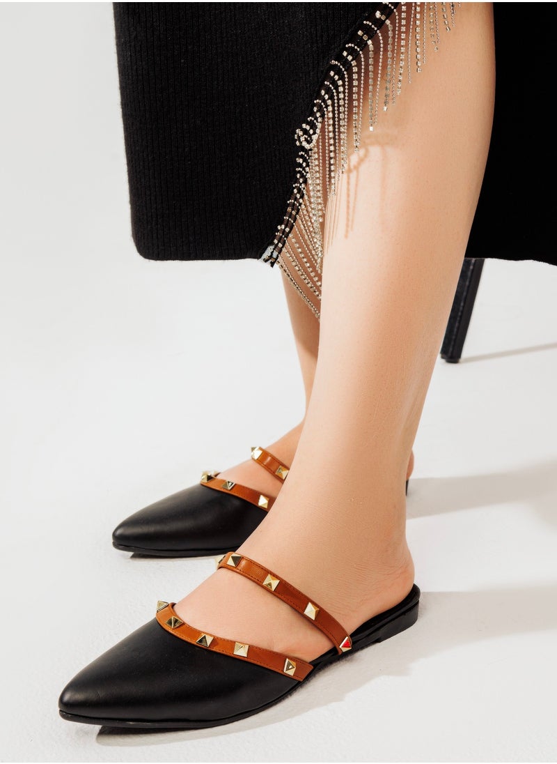 LIFESTYLISH - Leather Pointed Mules - Black - Image 1