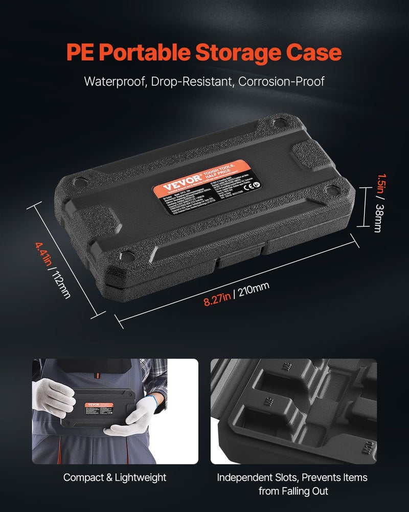 VEVOR Bit Socket Set, 107-Piece SAE and Metric, Hex/Torx/External Torx/Tamper-Proof/Extra Long, S2 Alloy Steel and Cr-V Steel, 1/4 in, 3/8 in, and 1/2 in Drives, with Enhanced Storage Case, Hand Use - Image 5