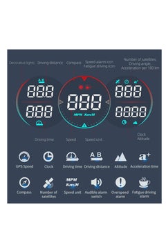 فورتي عداد السرعة الرقمي GPS للسيارة، شاشة عرض رأسية عالمية جديدة HUD للسيارة، عداد سرعة MPH مع 3 شاشات LCD، مع سرعة GPS، الارتفاع، البوصلة، تعب القيادة، تنبيه السرعة، لجميع المركبات  - Image 2