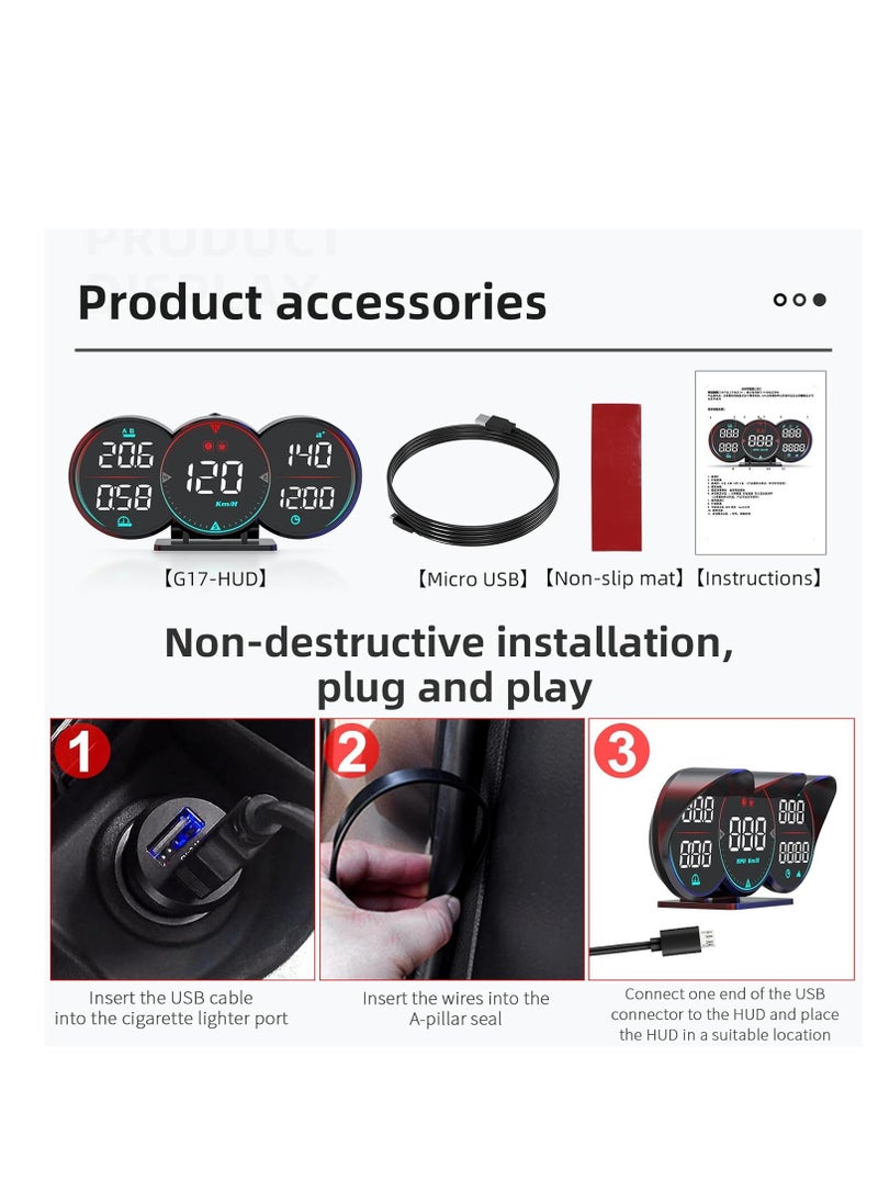 فورتي - عداد السرعة الرقمي GPS للسيارة، شاشة عرض رأسية عالمية جديدة HUD للسيارة، عداد سرعة MPH مع 3 شاشات LCD، مع سرعة GPS، الارتفاع، البوصلة، تعب القيادة، تنبيه السرعة، لجميع المركبات - Image 1