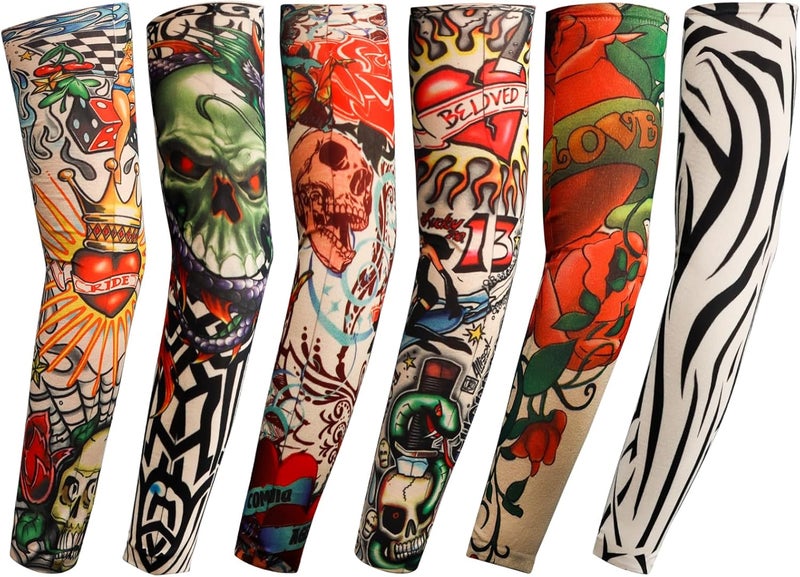 YARIEW 6pcs Temporary Tattoo Sleeves, 6pcs Set Arts Temporary Fake Slip On Tattoo Arm Sleeves Kit, Multicolor-8, Large - Image 1