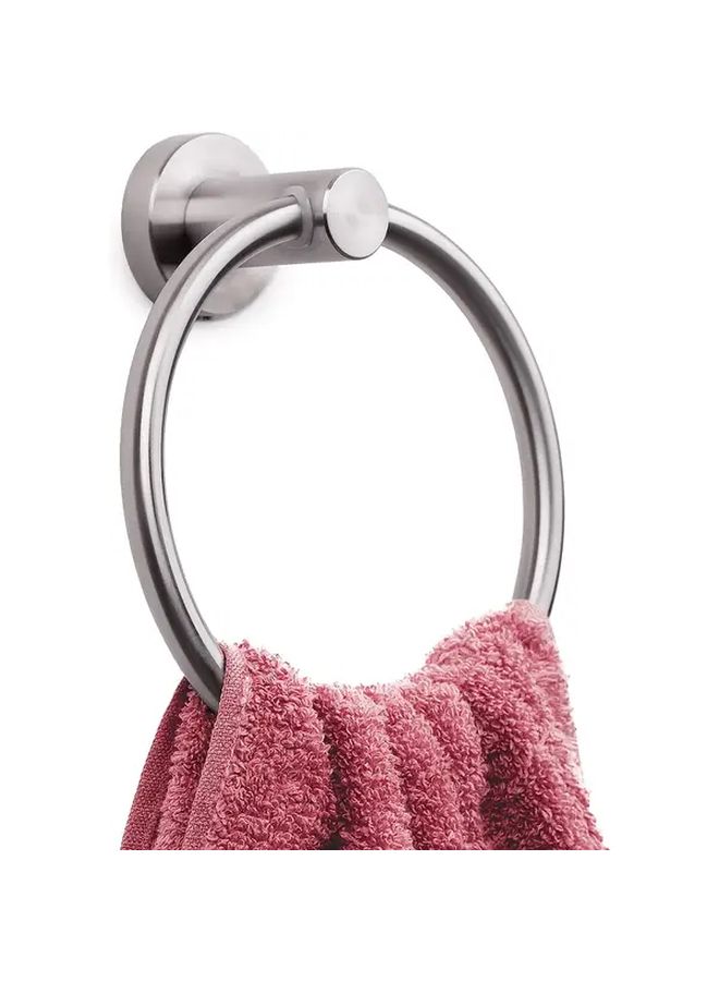 Black Metal Round Towel Ring Drill Free Wall Mounted Towel Rack - Image 1