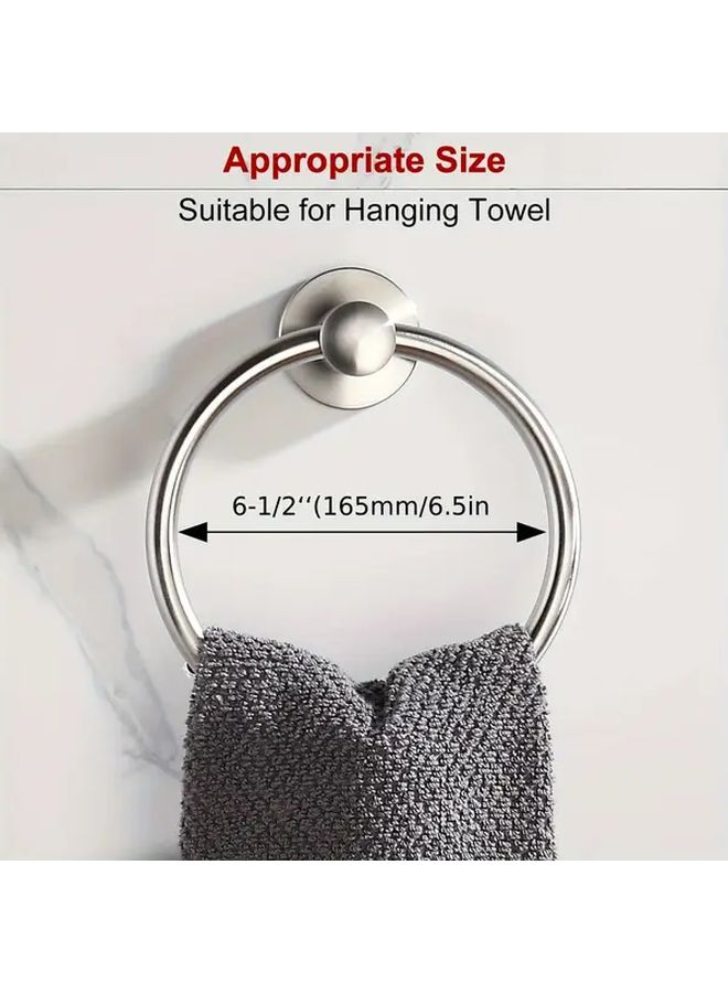 Black Metal Round Towel Ring Drill Free Wall Mounted Towel Rack - Image 4