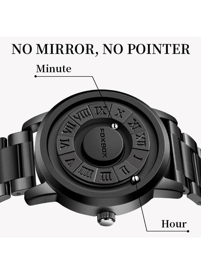 FOXBOX Man's Creative Magnetic Scrolling Beads Quartz Watch for Mens Waterproof Watches - 42mm - Black - Image 5
