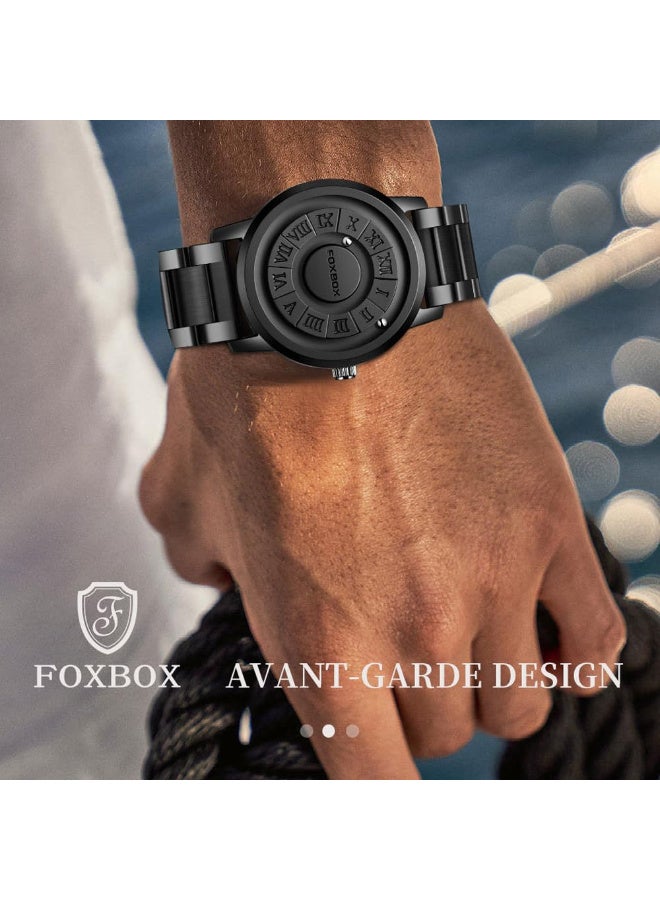 FOXBOX Man's Creative Magnetic Scrolling Beads Quartz Watch for Mens Waterproof Watches - 42mm - Black - Image 3