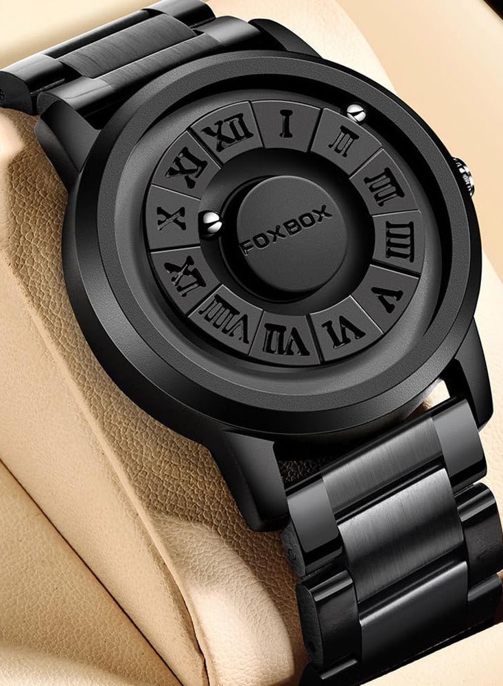 FOXBOX Man's Creative Magnetic Scrolling Beads Quartz Watch for Mens Waterproof Watches - 42mm - Black - Image 1