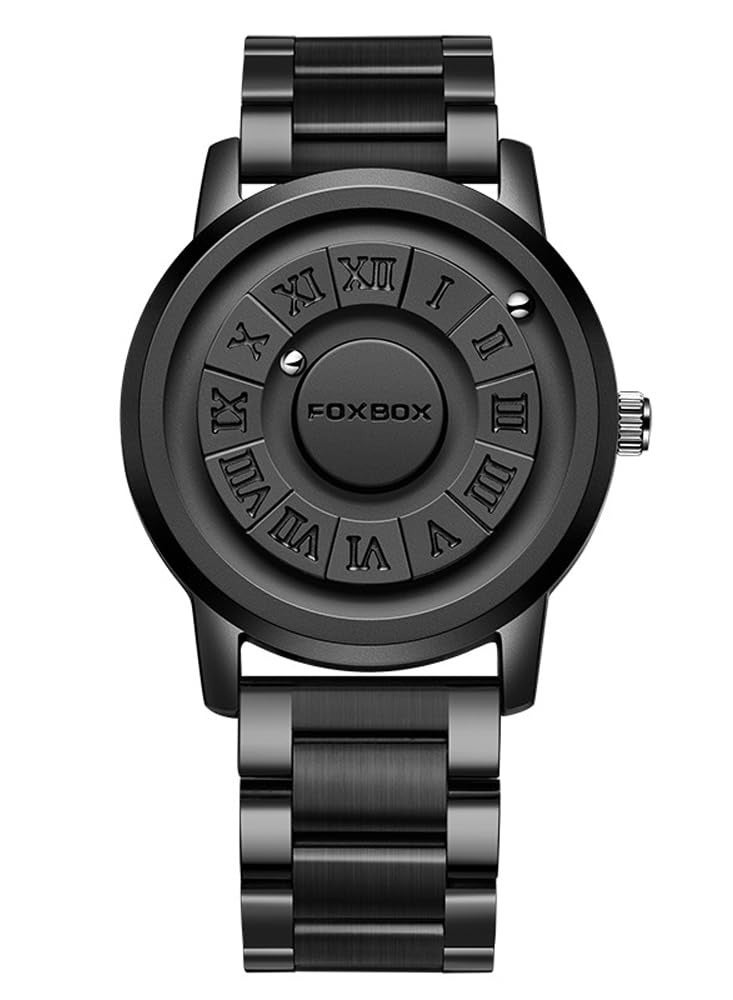 FOXBOX Man's Creative Magnetic Scrolling Beads Quartz Watch for Mens Waterproof Watches - 42mm - Black - Image 2