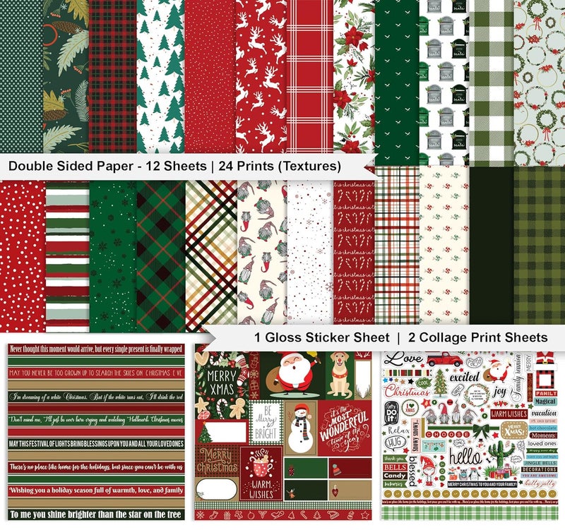 Inkdotpot Red Green Christmas Theme Collection Double,Sided Scrapbook Paper Kit Cardstock 12"x12" Card Making Paper Pack of with Sticker Sheet - 16 Pages - Red & Green - Image 2
