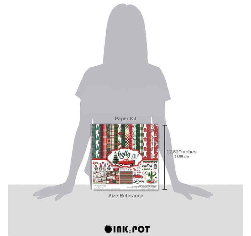 Inkdotpot Red Green Christmas Theme Collection Double,Sided Scrapbook Paper Kit Cardstock 12"x12" Card Making Paper Pack of with Sticker Sheet - 16 Pages - Red & Green - Image 4