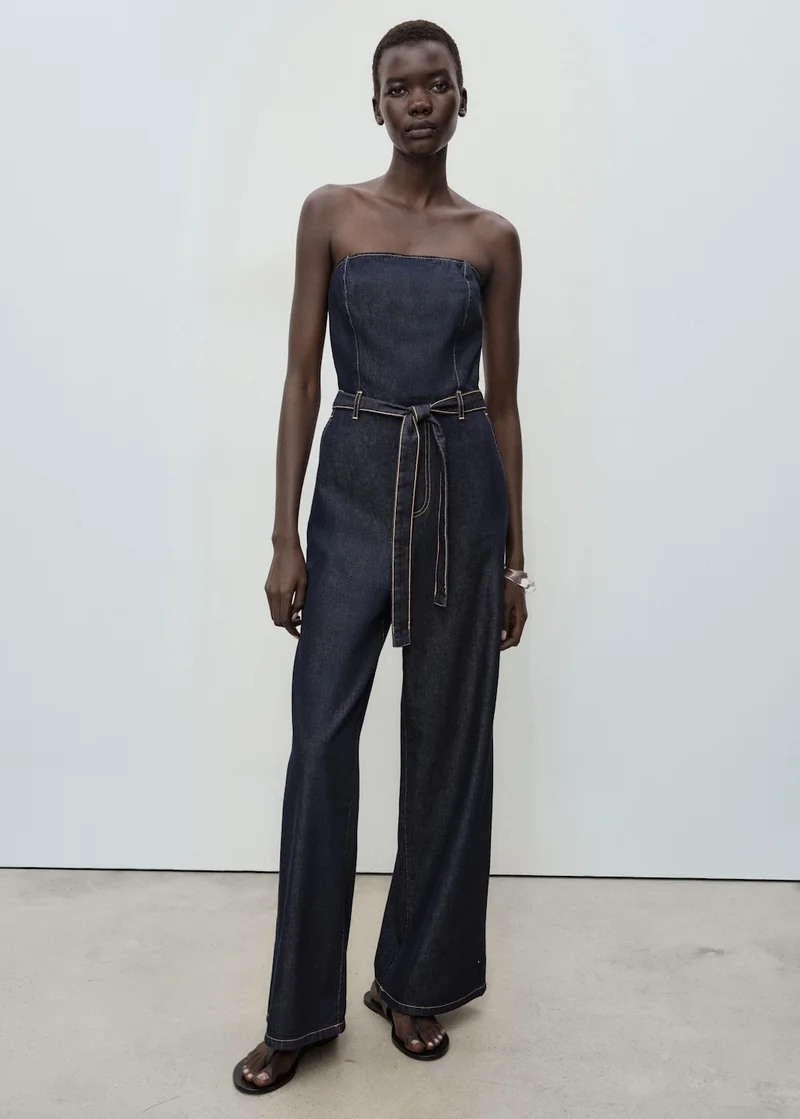 مانجو Strapless denim jumpsuit