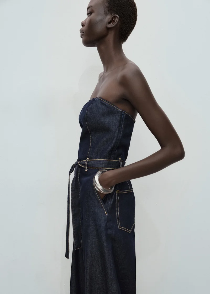 MANGO Strapless denim jumpsuit