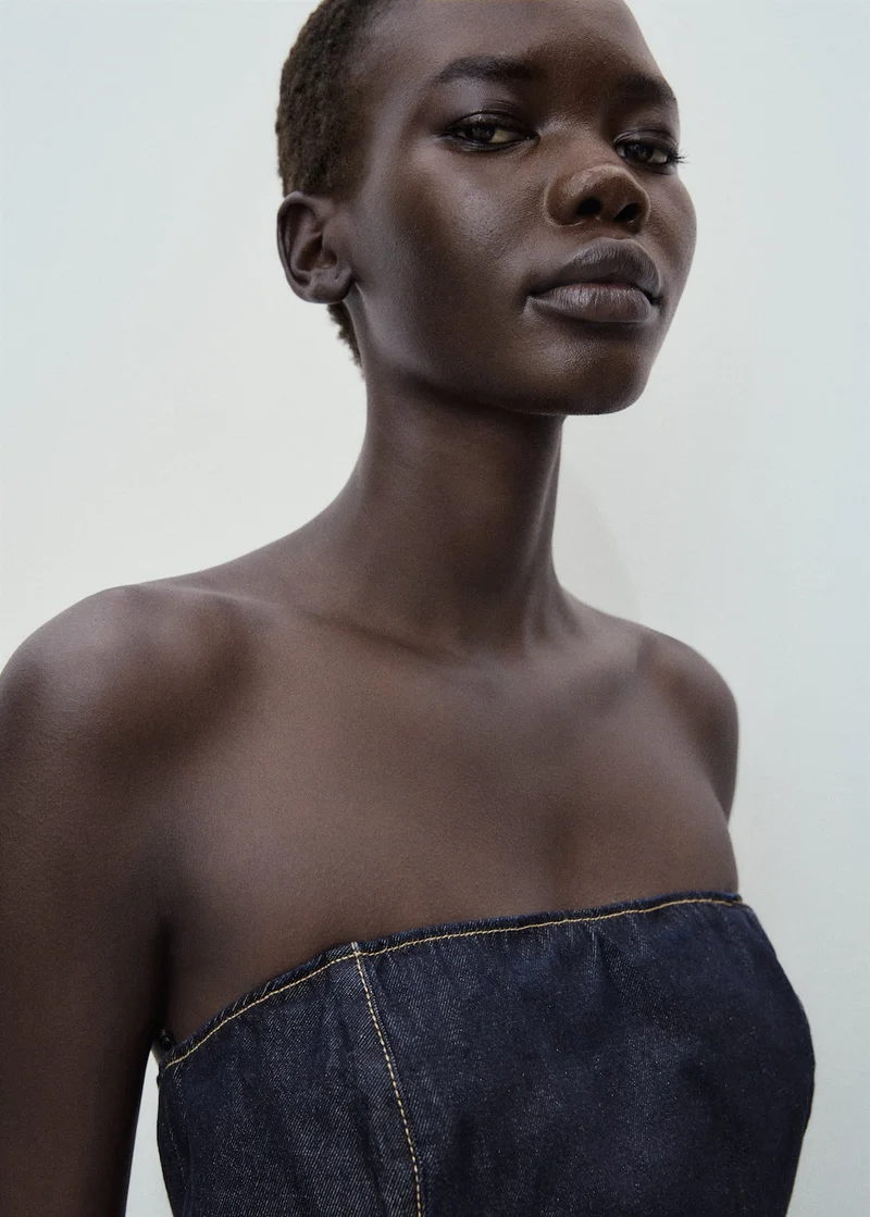 MANGO Strapless denim jumpsuit