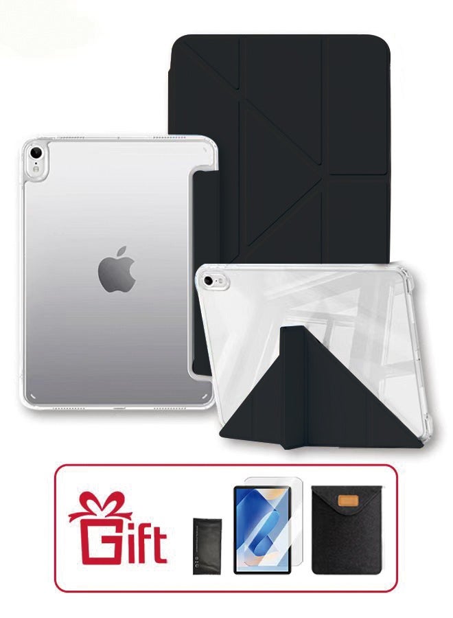 جراب iPad من الجيل الحادي عشر (A16 2025) و جراب iPad 10 مقاس 10.9 بوصة مزود بفتحة للقلم، جراب iPad A16 مقاوم للصدمات مع حامل قابل للطي على شكل حرف Y، جراب واقٍ شفاف من مادة TPU، غطاء iPad مع حامل غطاء قابل للطي مع خاصية الاستيقاظ الذكي/ مجموعة هدايا بقيمة 23 درهمًا إماراتيًا مع غشاء واقٍ مضاد للتوهج - أسود - Image 1