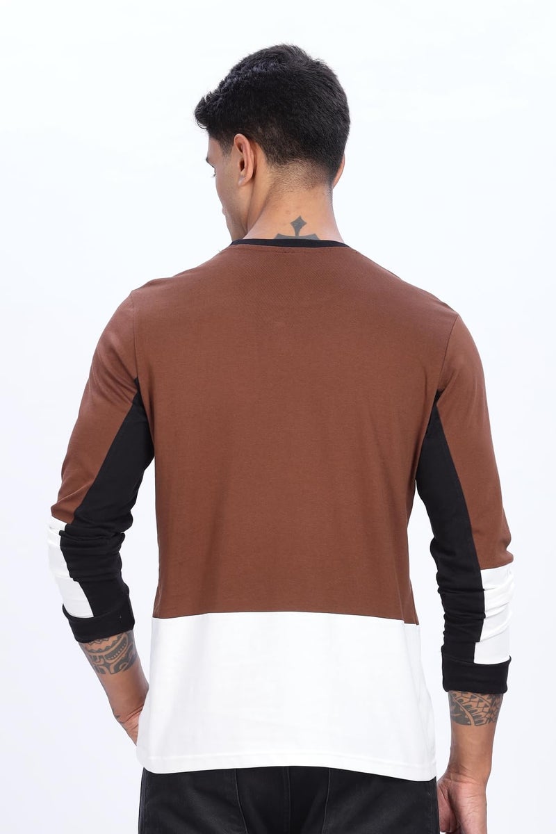 ADRO Men Full Sleeve T-Shirt | Premium Cotton Tshirt for Men|Casual Fashion Relaxed Fit Full Sleeve Round Neck Tshirt|FR24-BRWS-3XL Brown, White - Image 3
