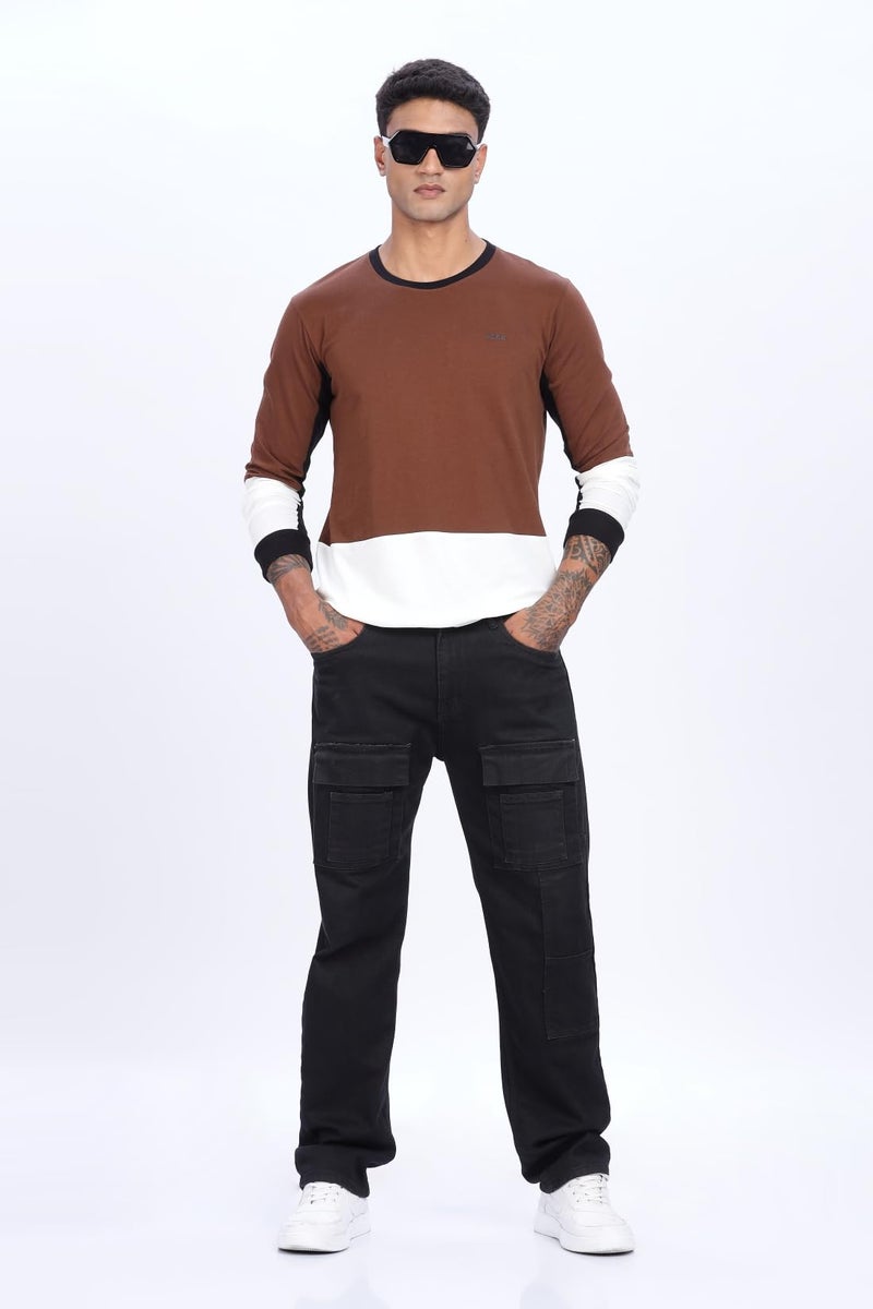 ADRO Men Full Sleeve T-Shirt | Premium Cotton Tshirt for Men|Casual Fashion Relaxed Fit Full Sleeve Round Neck Tshirt|FR24-BRWS-3XL Brown, White - Image 5