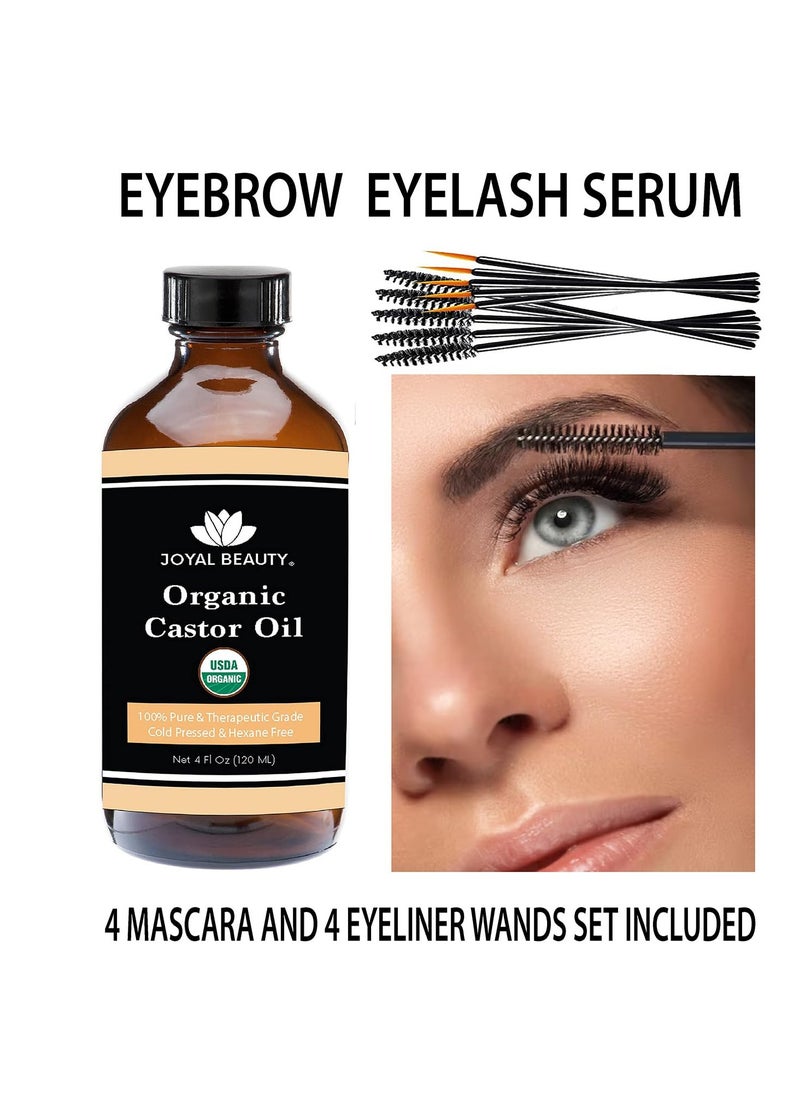 Joyal Beauty - JOYAL BEAUTY Castor Oil USDA Certified Organic(4oz). 100% Pure Cold Pressed Unrefined Hexane Free Glass Bottle. Hair Eyelashes Eyebrows Lash Serum. For Face, Skin, Body, Belly Button. Free Mascara - Image 1