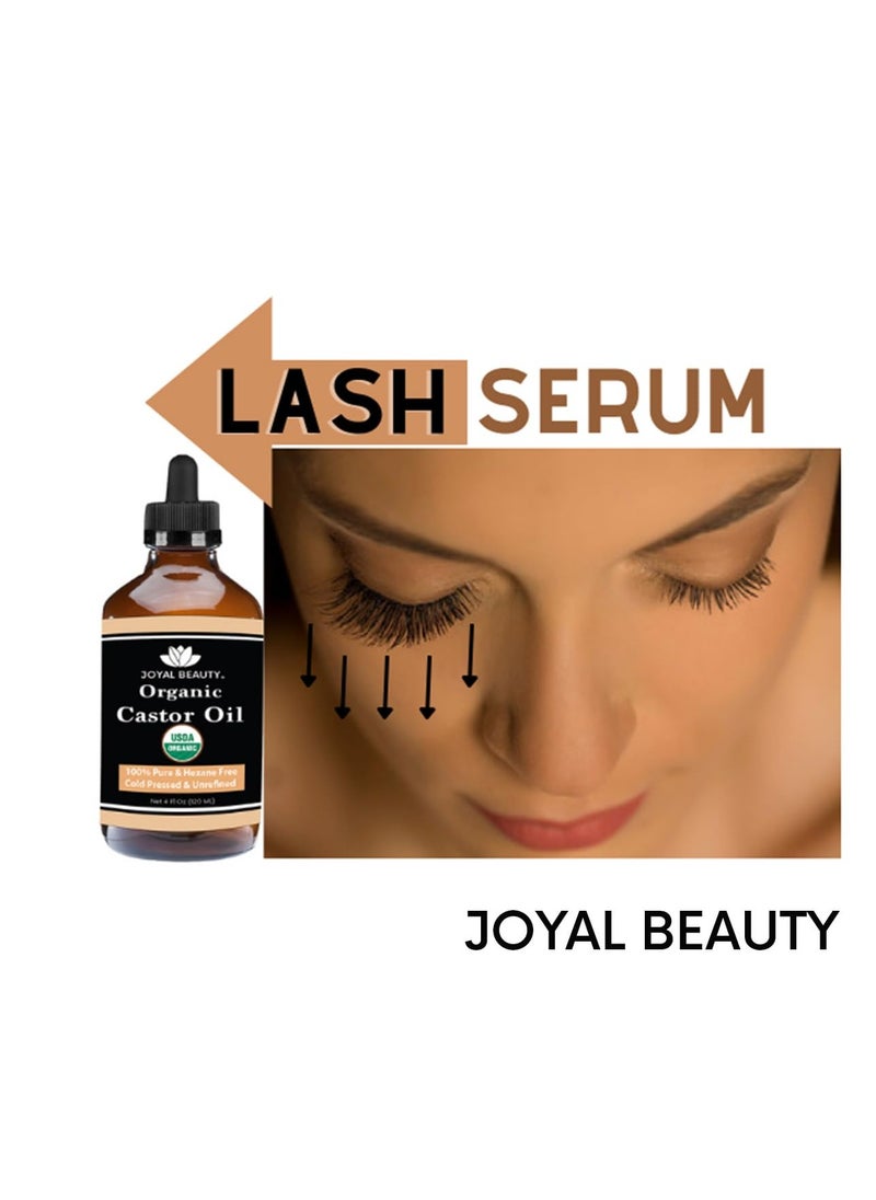 Joyal Beauty - JOYAL BEAUTY Castor Oil USDA Certified Organic(4oz). 100% Pure Cold Pressed Unrefined Hexane Free Glass Bottle. Hair Eyelashes Eyebrows Lash Serum. For Face, Skin, Body, Belly Button. Free Mascara - Image 1