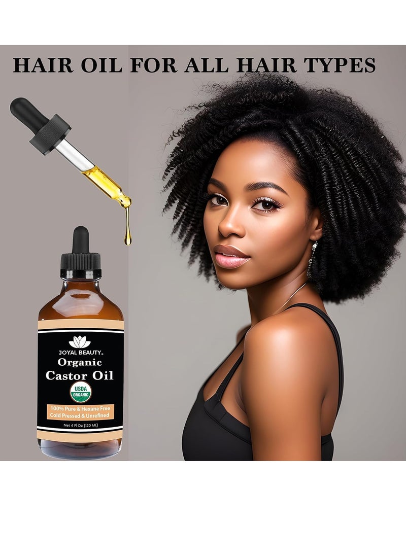 Joyal Beauty - JOYAL BEAUTY Castor Oil USDA Certified Organic(4oz). 100% Pure Cold Pressed Unrefined Hexane Free Glass Bottle. Hair Eyelashes Eyebrows Lash Serum. For Face, Skin, Body, Belly Button. Free Mascara - Image 1