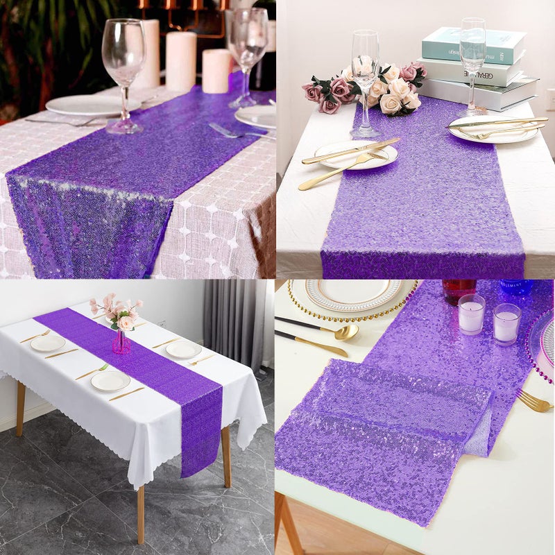Fivenl 12 Packs 12 X 72 Inch Purple Sequin Table Runner Glitter Dining Table Runner For Birthday Wedding Engagement Bridal Baby Shower Bachelorette Holiday Celebration Party Supplies Decorations (Purple) - Image 5