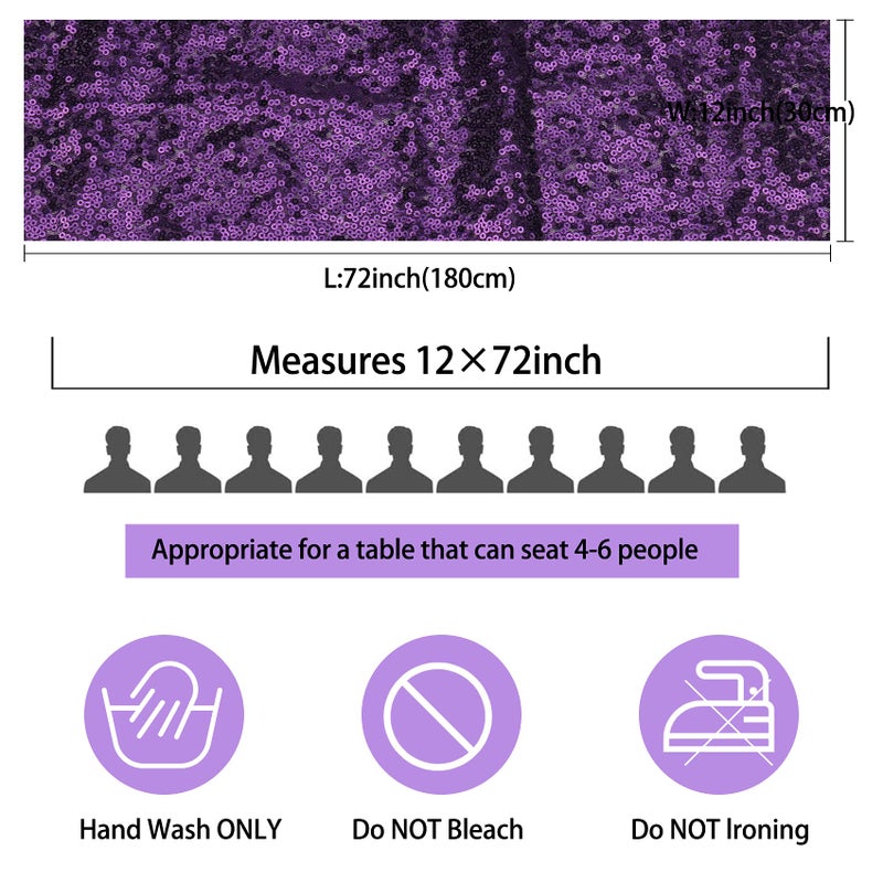Fivenl 12 Packs 12 X 72 Inch Purple Sequin Table Runner Glitter Dining Table Runner For Birthday Wedding Engagement Bridal Baby Shower Bachelorette Holiday Celebration Party Supplies Decorations (Purple) - Image 3